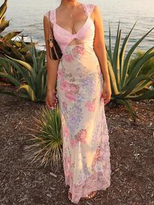 women's floral patchwork print lace trim dress, summer clothes women, boho casual fashion long dress for beach holiday vacation, ladies dress for summer, summer dress, dresses for women, classy dresses, sleeveless womenswear, sundresses, vacation dresses