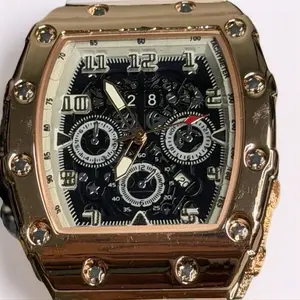 AJ Men's Quartz Chronograph Watch - 43mm Watch Face, Rose Gold Bezel, White Silicon Strap, Date Function, Luminous, Unique Gifts for Man