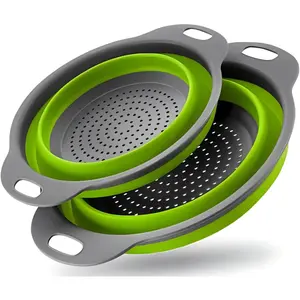 Collapsible Colander Set of 2 Silicone Kitchen Strainer Set Perfect for Draining Pasta Vegetable and Fruit for Kitchen and Travel Use Blue Green Utensils