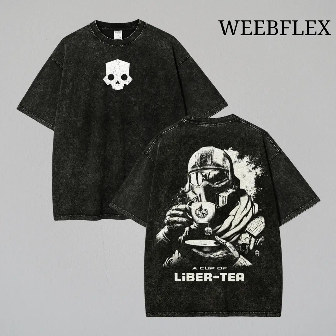 Helldivers 2 2-Sided Oversized Tshirt Men – Washed Vintage Graphic Streetwear Tee, Black Unisex Gaming Shirt, Retro Style Gamer Merch Gift Idea