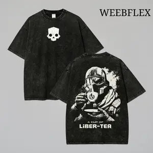 Helldivers 2 2-Sided Oversized Tshirt Men – Washed Vintage Graphic Streetwear Tee, Black Unisex Gaming Shirt, Retro Style Gamer Merch Gift Idea