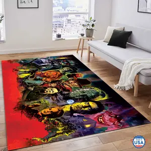 Scary Movies Characters Rug Horror Killers Jason Michael Freddy Chucky Pinhead Halloween Decorative Non-Slip Floor Carpet, Decoration Mat for home Living Room Bedroom, Room Decor, Home Decor