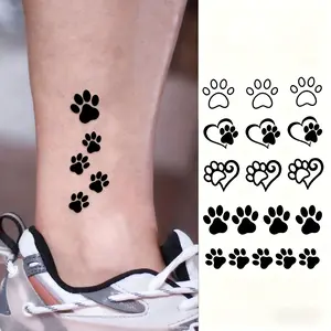 Cute Heart Mini Dog Paw Print Body Makeup Stickers, Fake Tattoos, Non-Fading, Waterproof, Sweatproof, Suitable for Wrist, Shoulders, Neck, Ankles, Fingers