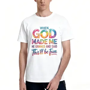 Unisex When God Made Me He Grinned And Said This'll Be Fun Tie Dye Style Print Short Sleeve T-Shirt, Christian Faith Casual Cotton Tee for Men Women