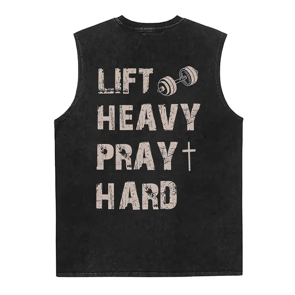 Lift Heavy Pray Hard Washed Vest, Motivational Fitness , Workout Gym , Christian Gym