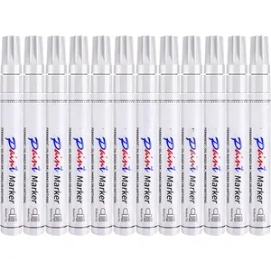 White  Pens Permanent  Markers - 12 Pack Oil Based Marking Pens, Medium Point, Quick Drying and  Pens for Rock Painting  Tyre Metal, Plastic, Canvas,