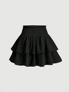 Pure Color Double-Layer Ruffled Summer Short Skirt Fitted, Stylish Women's Fashion, Perfect for Casual Wear, Comfortable and Trendy Design