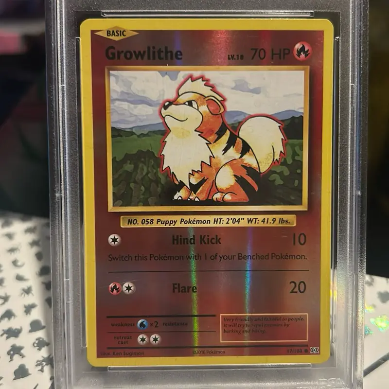 Pokémon TCG 2016 XY Evolutions Growlithe Reverse Foil Card #17/108 - PSA 8 Graded PSA Slab for Pokémon Collectors