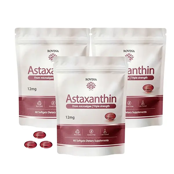 1-3 Pack, Astaxanthin 12mg Softgels from Microalgae, Triple Strength Antioxidant Supplement, Supports Eye, Skin & Cellular Health, 60 Softgels
