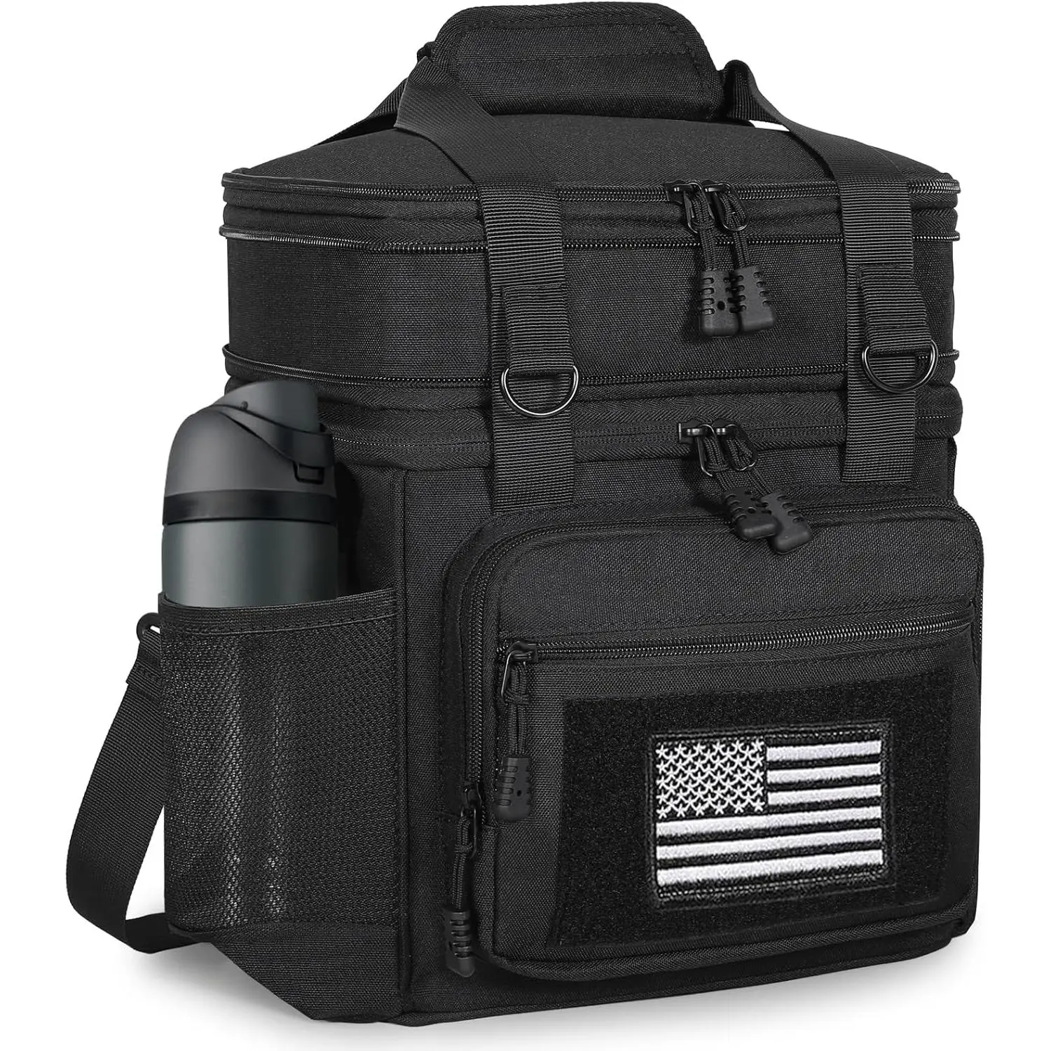 Double Deck Insulated Lunch Box, Expandable Large Lunch Bag Leakproof Cooler Bag Lunch Pail for Men Women Adults Work Shifts Travel Daytrip, 16L, Black