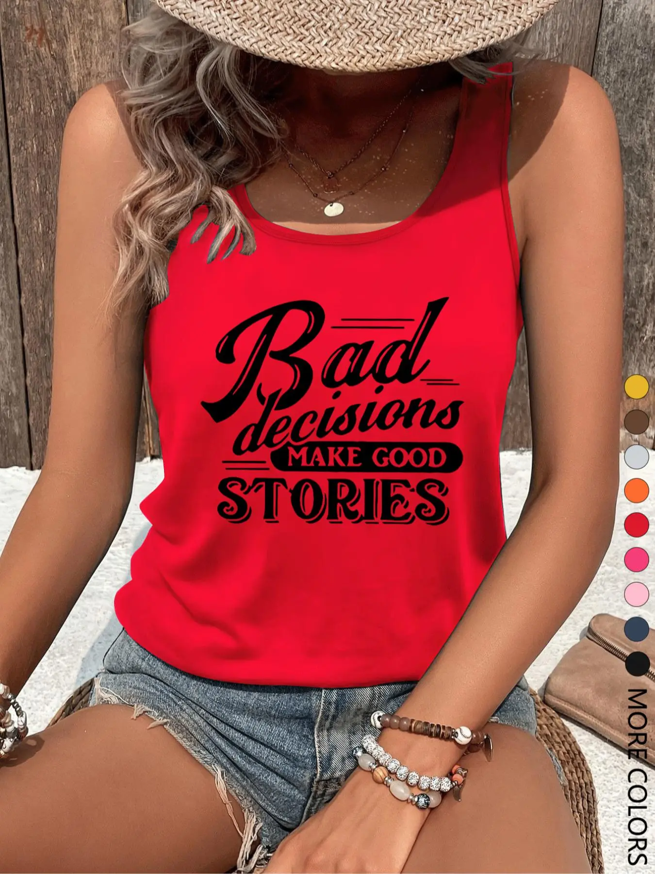 Women's Letter Print Round Neck Tank Top, Casual Sleeveless Top for Summer, Ladies Clothes for Daily Wear