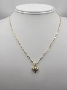 Cadena paperclip con dije de corazon Oro 14kt