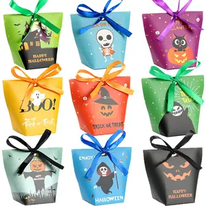 36PCS Halloween Candy Bags Treat Bags - 9 Pattern Designs Halloween Party Favors with Ribbons for Kids