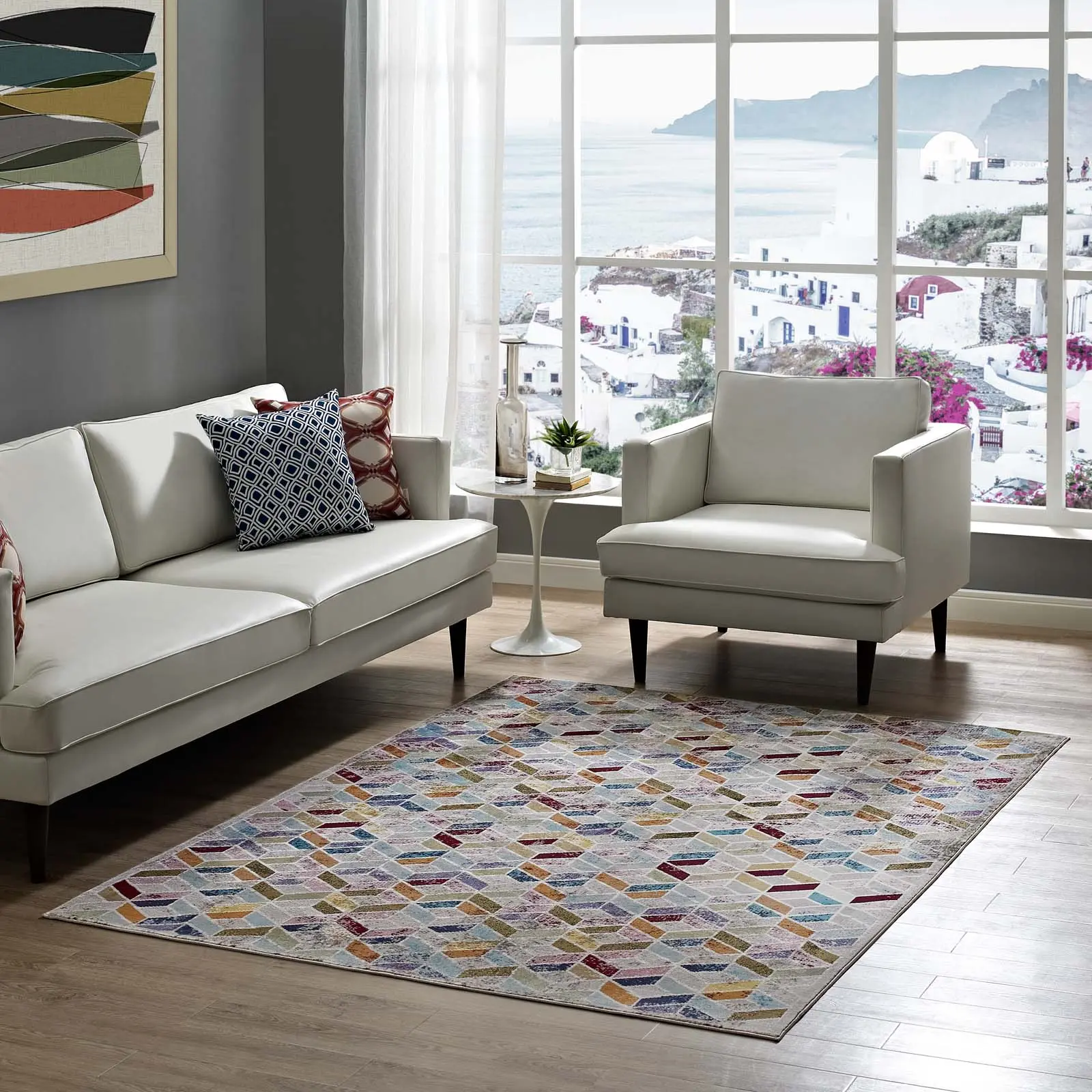 Modway Laleh Geometric Mosaic 4x6 Area Rug in Multicolored