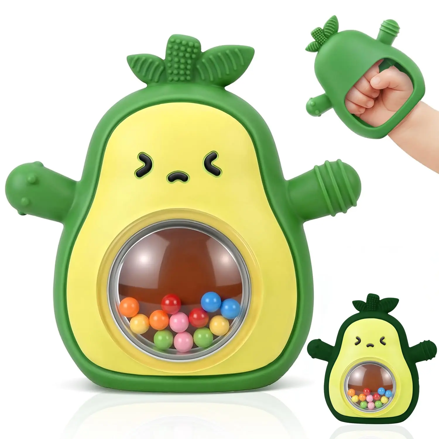 Baby Silicone Sensory Teether Mitten, Baby Rattle, Safe Exploration - No Gagging, Wearable Anti-Falling Wristband Design, Soft Food Grade Silicone, BPA Free, Multi-Textured Gum Soother, Learning Grasping Toy 3-18 Months