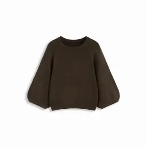 Cider Knit Round Neck Lantern Sleeve Oversized Top