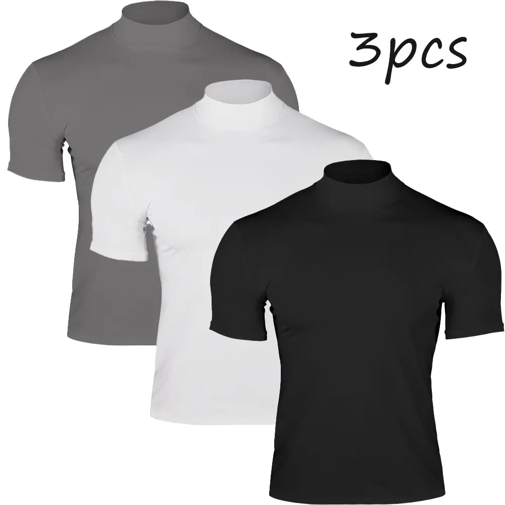 Men’s Slim Fit Turtleneck T-Shirt, Short Sleeve Gym Workout Top for Fitness Training, Running, Activewear, Streetwear, Casual Outings & Daily Wear