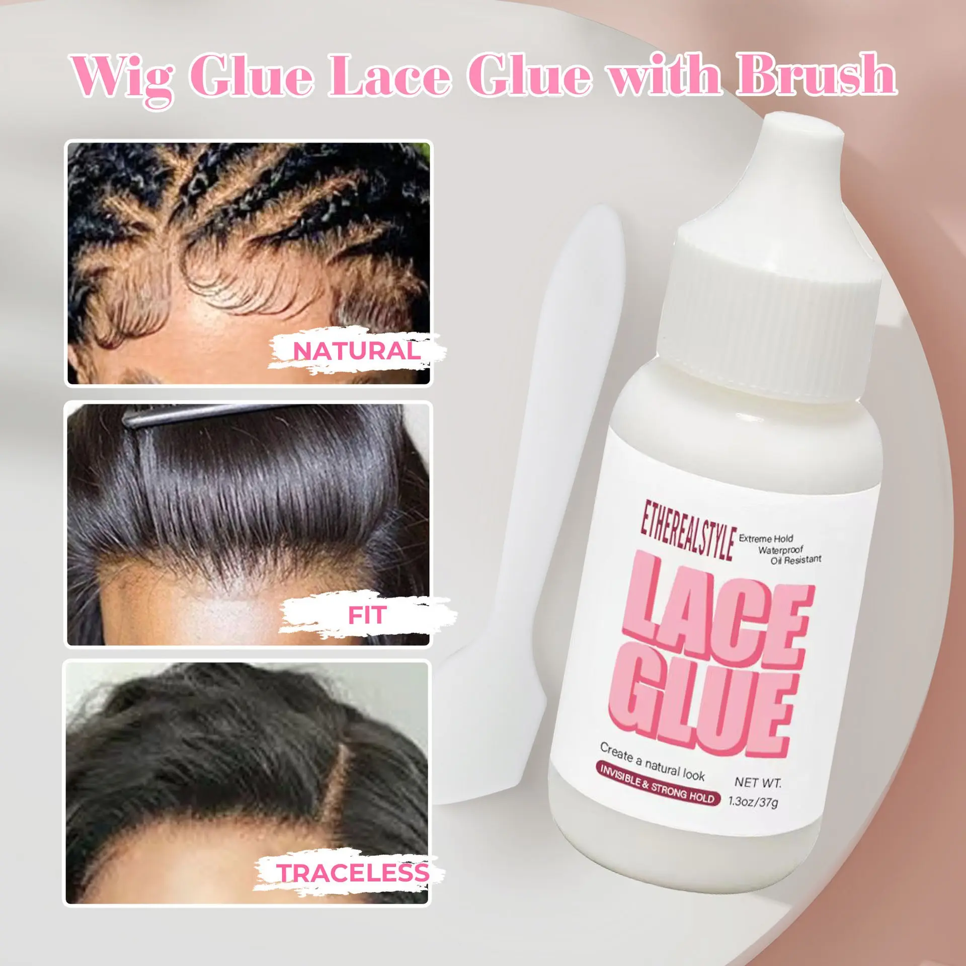37ML Lace Wig Glue Waterproof Adhesive, Water-Based Formula, Gentle Non-Irritating, Fast Drying, Secure Hold for Wigs, Unisex, Hair Lace Glue