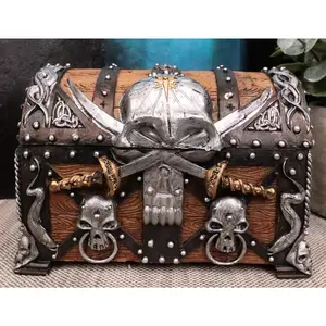 Ebros Pirate Skull With Crossed Dagger Blades Treasure Chest Box Jewelry Box 5"L