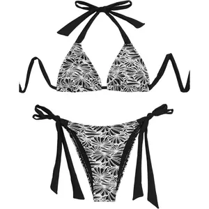 Textured Halter Bikini 2 Piece Triangle Sets for Women, High Cut Side Tie Bathing Suit, Sexy Swimsuits