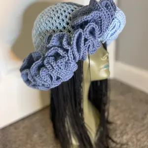 Denim split ruffle beanie