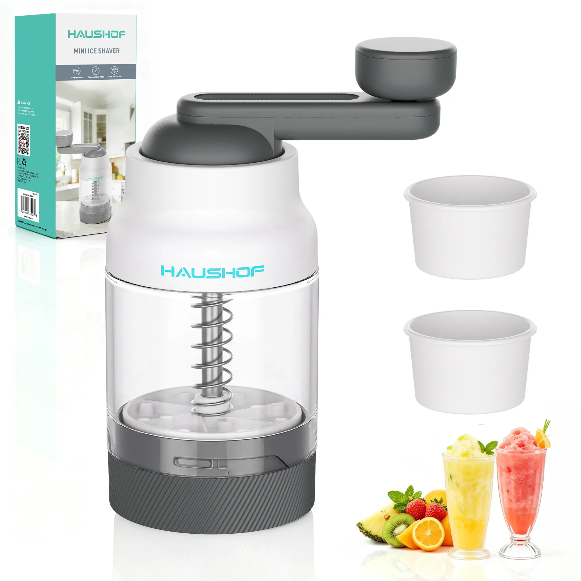 #summersale HAUSHOF Manual Ice Shaver, Portable Shaved Ice Machine with Ice Mold | Manual Ice Crusher, Snow Cone Machine, Easy Hand Crank Operation, Frozen Drink Maker