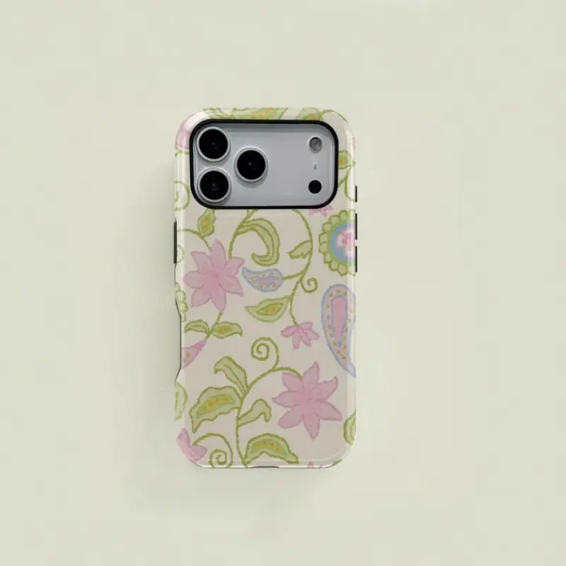 Floral Paisley Pattern Dual-Layer 2-in-1 Protective Phone Case, Sturdy & Durable Shockproof Cover, Compatible with iPhone 11/12/13/14/15/16/17 Pro / Plus / Pro Max & Samsung Galaxy S23/S24/S25 Ultra Series, Stylish Matching Couple Smartphone Cases
