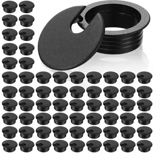 100 Pack 2 Inch Desk Grommet Desk  Wire Grommet Cord, PC  Desk Plastic Grommet Cord Tidy  Hole Cover Organizers for Office PC  Desk Cord Management (Black)