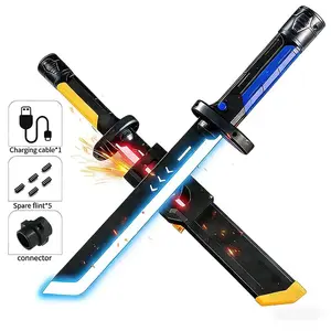 Cyberpunk Neon Sword Lightsaber Toy – Seven-Color Streaming Blade, Type-C Rechargeable Dual Swords Combine for Battle – Interstellar War Blade for Cosplay, Carnival, Parties & Display