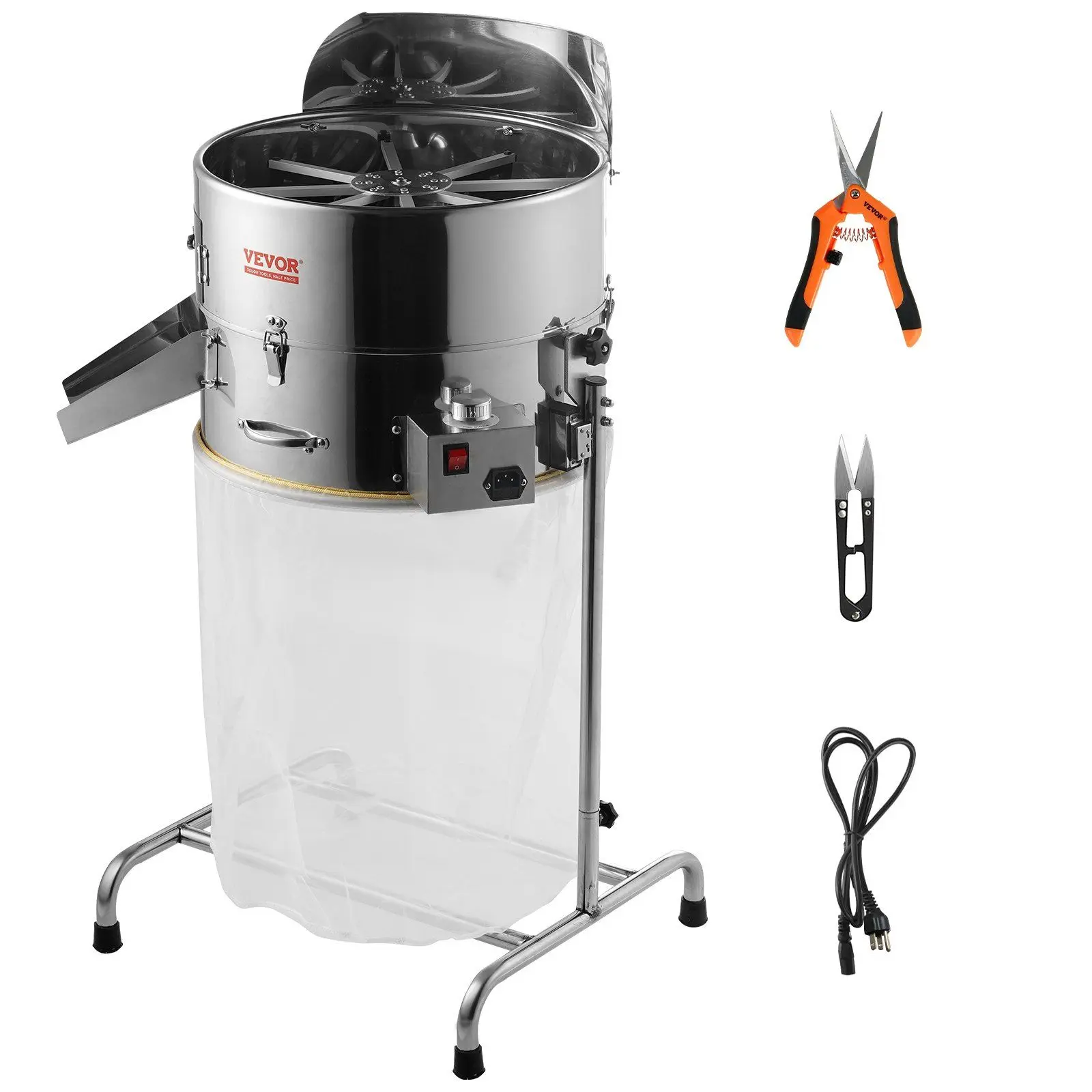 VEVOR 18" Model Electric Bud Leaf Trimmer, 60W Adjustable Speed Bud Trimming Machine with 18in Container, Corrosion-Resistant Stainless Steel Blades, Ergonomically Designed, Mesh Bag & Soft Silicone Scissors