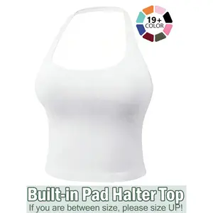 Women's Solid Removable Chest Pad Sports Tank Top, Casual Comfort and Durability Halter Neck Sports Top for Yoga Gym Workout, Ladies Sportswear for All Seasons, Pilates Yoga Wear