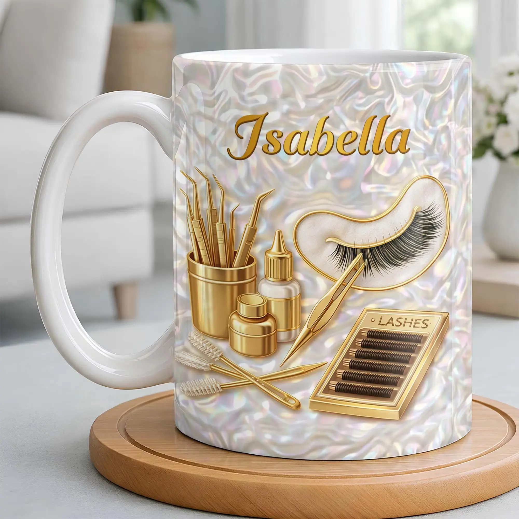 Custom Lash Artist Faux 3D Effect Coffee Mug, Lash Tech Mug, Custom Name Lash Artist Cup, Gift For Lash Technician Lover, Lash Salon Coffee Cup