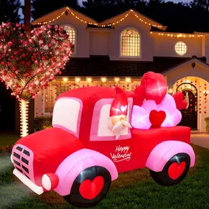 AerWo 8FT Valentines Day Inflatables Outdoor Decorations, Lovely Gnome Drives a Car with Build-in LED Lights, Gnome Valentines Day Decor Blow Up Yard Decorations for Party Lawn Sweet Valentines Gift