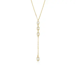Ettika Sparkle Dip Lariat Necklace – 18k Gold Plated Brass Necklace with Cubic Zirconia, Adjustable 14" + 5" Extender