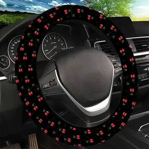Red Cherry & Heart Pattern Steering Wheel Cover, Car Steering Wheel Insert Accessories, Fit Car Interior Accessory, Durable Material, No Inner Ring, For All Seasons Automotive Accessories, Best Festive Gift Item.11.25QWA-379