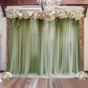 Dusty Sage Green Sheer Backdrop Drape – 5ft x 14ft Wedding Arch & Ceiling Decor Panel, Wrinkle Free with Soft Shimmer