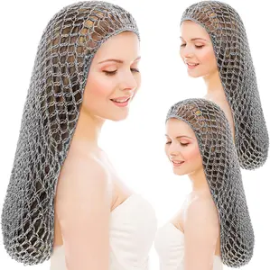 3 count Mesh Crochet Hair Nets Rayon Knit Snood Hat Cover 20 Inch Crocheted Sleeping Cap for Women Long Curly Hair