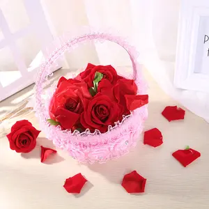 Creative rhinestone and lace flower basket, perfect for bridesmaids and flower girls, a hand-held basket for wedding ceremonies and events.  Wedding supplies.