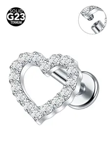 Women's Punk Style Titanium 16g/18g Cz Heart Flat Back Labret Stud Lip Cartilage Conch Helix Tragus Earlobe Body Piercing Jewelry Gift Cartilage Piercings