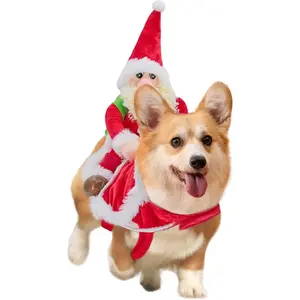 Santa Dog Costume Christmas Pet Clothes Santa Claus Riding Pet Cosplay Costumes Party Dressing up Dogs Cats Outfit for Small Medium Dogs (Small) dog  clothes winter dog clothes Set