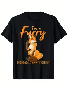 I am furry, deal with it "anthropomorphic fox Fursona T-shirt -100% cotton, comfortable and durable, double needle stitched neckline and..., durable cotton feel, minimalist style, unisex fit, office commute