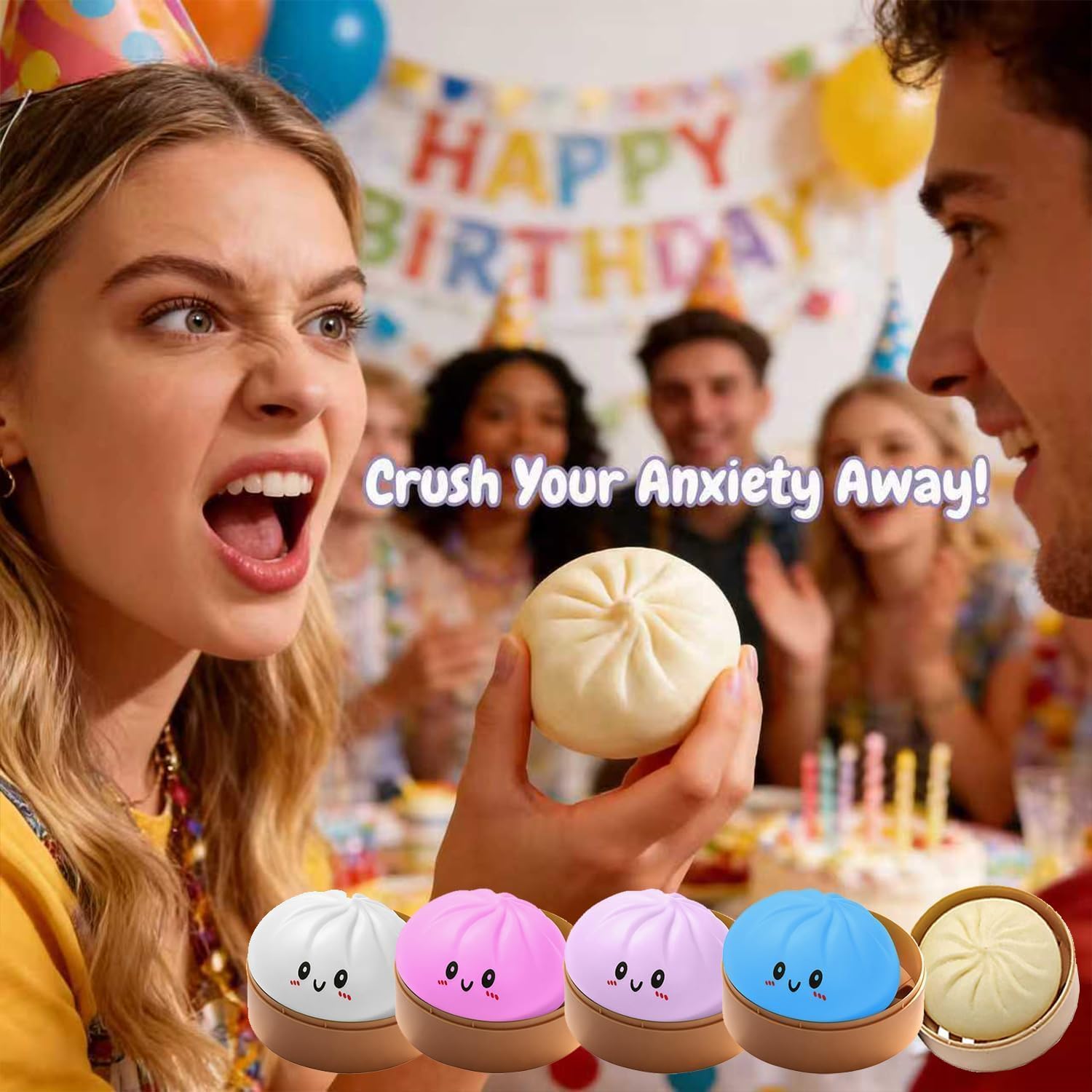 Size3.15*1.97in.2026 New Glitter DumplingSquishy with Steamer Box, Soft SensoryFidget Steamed Bun Squeeze Tool for AdultStress & Anxiety Relief,3.15 inches inDiameter Cute Office Desk Decor andRelaxing Accessory