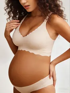 Women's Nursing Bra Pregnancy Maternity Bra Wave Edge Striped Fabric Vest Style Adjustable Shoulder Straps Removable Sponge Pads Suitable for Pregnancy & Breastfeeding