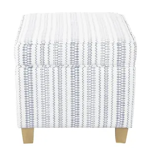 Cole Classics Square Storage Ottoman with Lift Off Top Blue Striped - HomePop