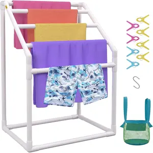 VEVOR Pool Towel Rack, 8 Bars Outdoor PVC Towel Holder, Freestanding Pool Towel Hanger Stand Next to Hot Tub, Outdoor Indoor Quilt Drying Rack Organizer, Ideal for Poolside, Bathroom, Spa, WhiteVEVOR Super Brand Day
