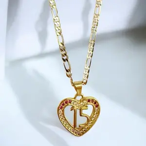 Gold Plated 15 Años Heart Pendant Necklace with 18K Gold Chain - Unforgettable 15th Anniversary Gift