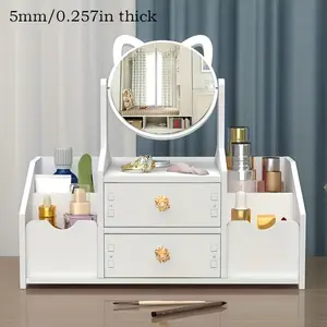 This elegant white dressing table features ample storage space, a practical design, a beautiful mirror, and cute cat-ear details, making it perfect for bedroom makeup and storage, Vanity Makeup Desk, Makeup Vanities