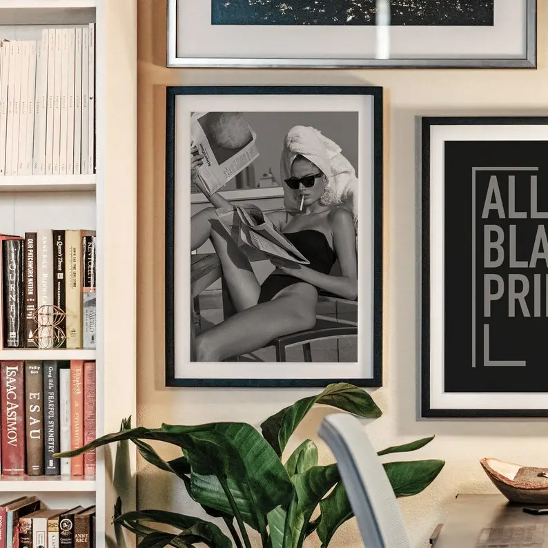 Artistic Vintage Black and White Woman Reading Newspaper Framed Wall Photography Print - Museum-Quality Waterproof Home Decor, Box-Included Posters & Prints for Kitchen, Living Room Home Supplies