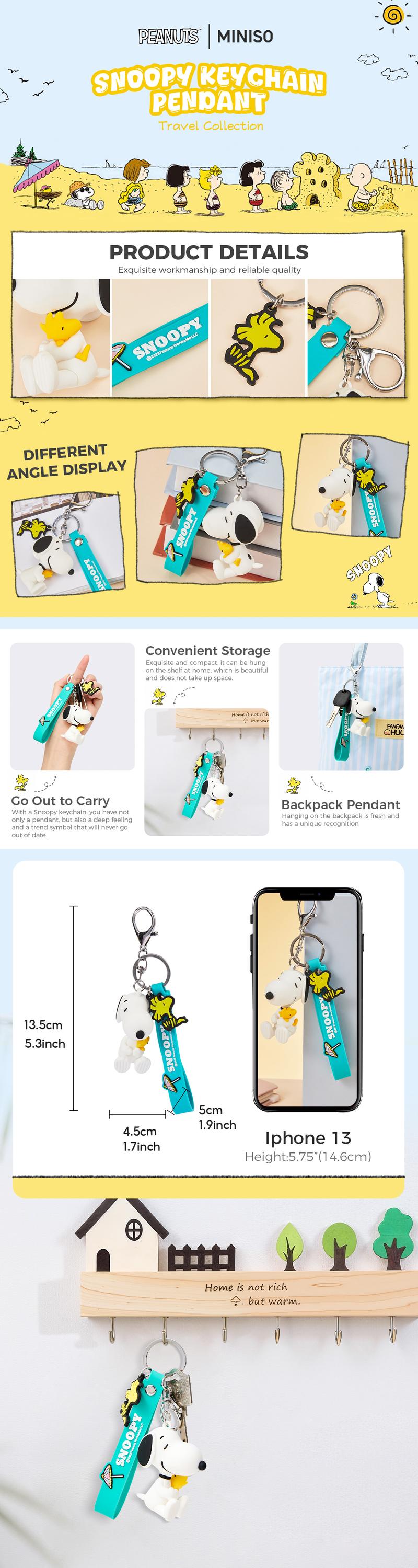 MINISO Snoopy Summer Travel Collection Keychain – Cute Cartoon Pendant Bag Charm with Walking & Sitting Snoopy Figures, Gift for Fans & Collectors Ideal Gift for Friends Students