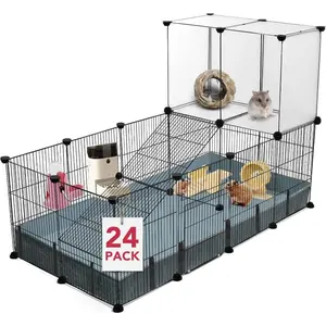 24 Panels Small Animal Playpen,Pet Playpen,C&C Cage for Guinea Pigs,Puppy Play Pen,Bunny Playpen,Indoor Outdoor Portable Metal Wire Yard Fence with Waterproof Mat